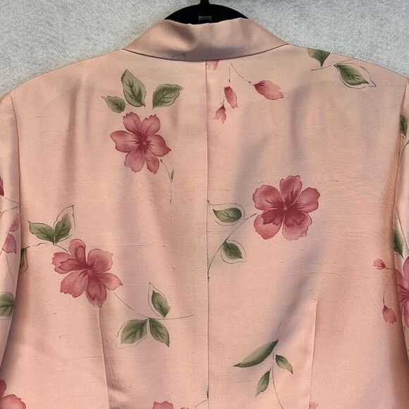 TALBOTS Sheath Dress and Jacket Set Size 12 Pink Floral 100% Silk Button Front - Picture 9 of 12